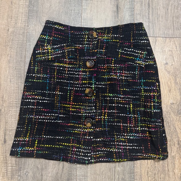 Trina Turk Dresses & Skirts - Trina Turk Womens Black Rainbow Confetti Tweed Wool Blend Mini Skirt Size 6